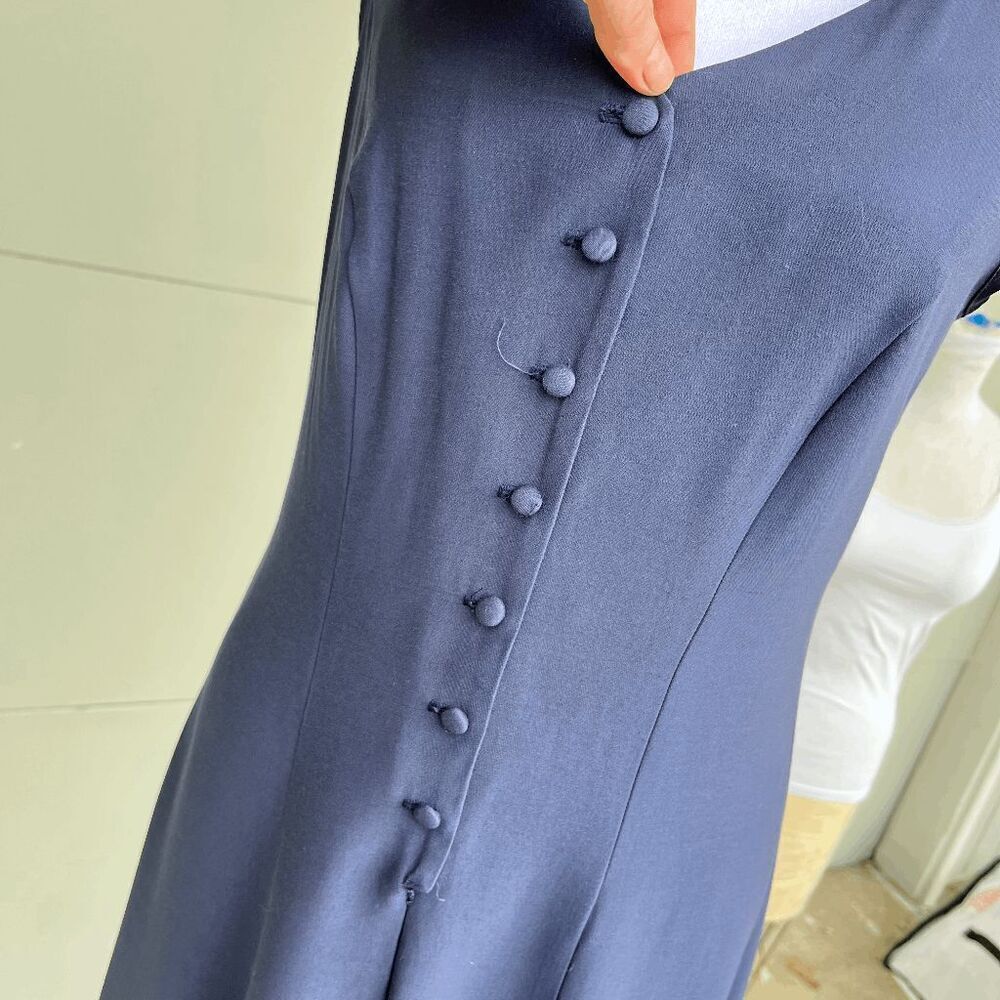 VTG 80s 90s Navy Dress Paneled Hem Satin-Lined Minimalist Made in USA, S - Picture 5 of 13